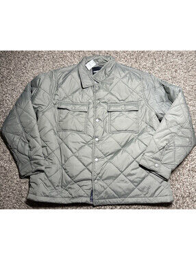 NEW - RSQ Men's Olive Quilted Nylon Button-Up Puffy Jacket (Large)